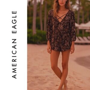 American Eagle Outfitters, Soft & Sexy, Paisley‎ Print Long Sleeve Romper Size L